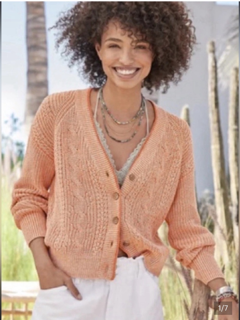 Sundance Soft Orange Peach Cable Knit Button Front Cardigan